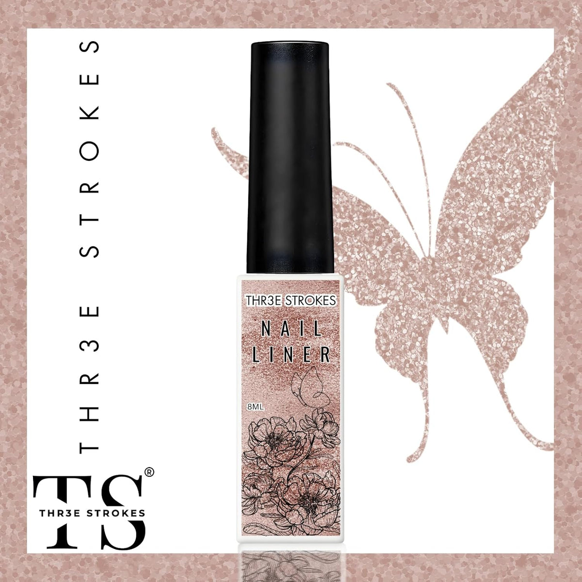 gv16 THR3E STROKES Gel Nail Liner Polish Pen UV LED Painting Gel Polish Set for 3D Nail Art DIY Nail Design Pull Line Pen Nail Drawing, Nail Painting Polish for Manicure Salon, 8ML, Rose Gold (ROSE GOLD)