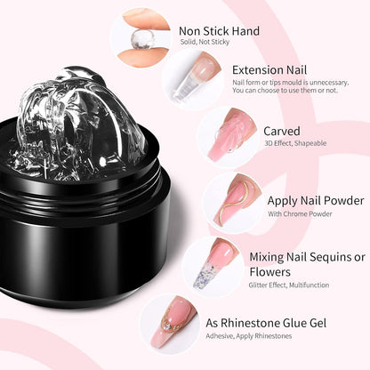 GV46 THR3E STROKES Solid Builder Nail Gel,15ML 4 in 1 Nail Extension Gel UV Nail Glue for Acrylic Nails Rhinestones Gel 3D Nail Sculpture Gel 3D Molding Hard Gel for Nails UV/LED Nail Lamp Required (CLEAR) (UV/LED LAMP REQUIRED)