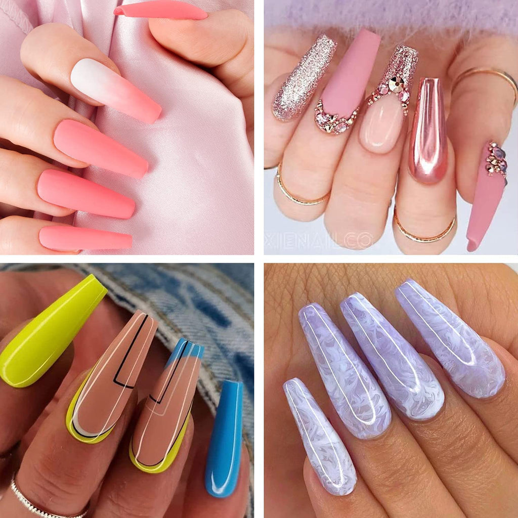 GV25 THR3E STROKES Soft Gel Nail Tips, Full Cover Clear Soft Nail Tips for Artificial False Nails Extension Nail Salons DIY Nail Art with Box, 550PCS (LONG COFFIN N19)