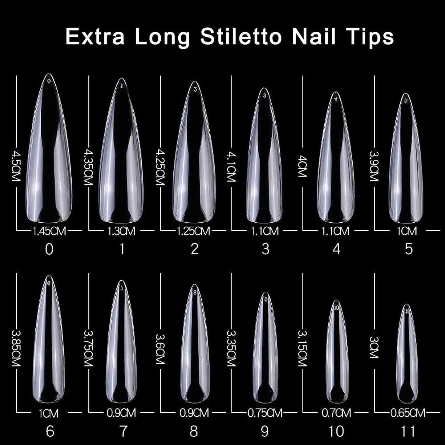 GV27 THR3E STROKES Soft Gel Nail Tips, Full Cover Clear Soft Nail Tips for Artificial False Nails Extension Nail Salons DIY Nail Art with Box, 440PCS (LONG STILETTO N11)