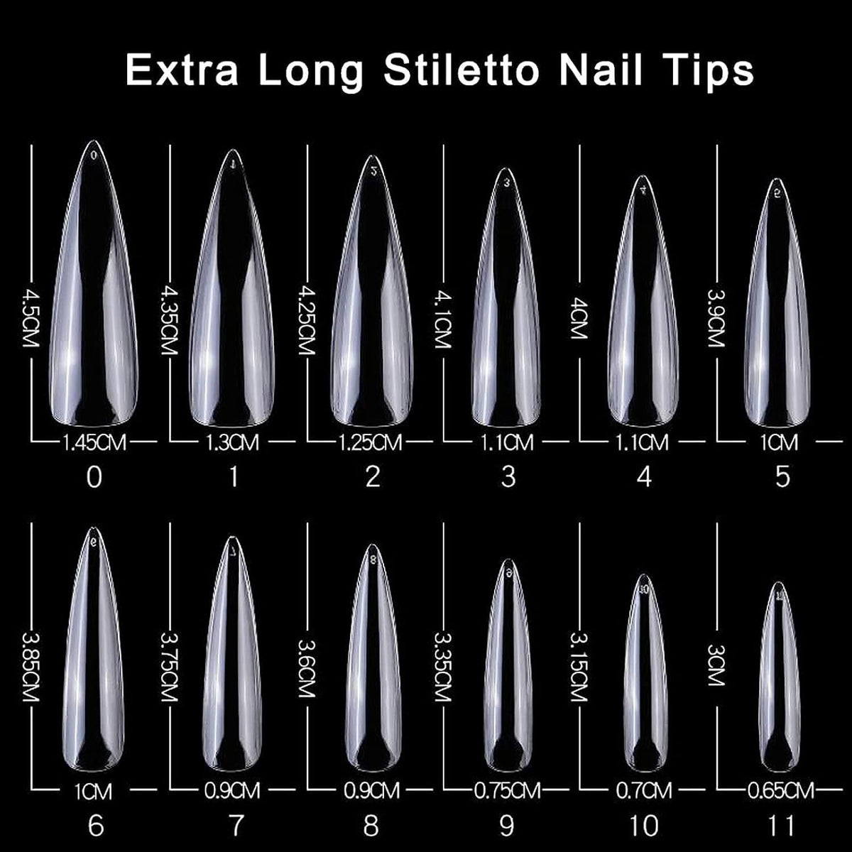 GV27 THR3E STROKES Soft Gel Nail Tips, Full Cover Clear Soft Nail Tips for Artificial False Nails Extension Nail Salons DIY Nail Art with Box, 440PCS (LONG STILETTO N11)