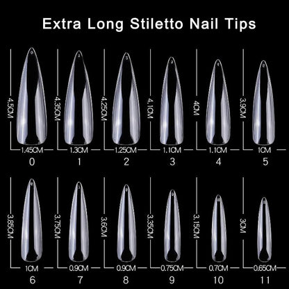 GV27 THR3E STROKES Soft Gel Nail Tips, Full Cover Clear Soft Nail Tips for Artificial False Nails Extension Nail Salons DIY Nail Art with Box, 440PCS (LONG STILETTO N11)
