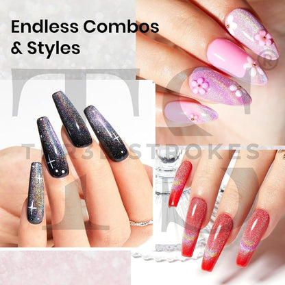 NP29 THR3E STROKES Rainbow Cat Eye Gel Nail Polish, 7.5ml Holographic 9D Sparkly Glitter Spring Gel Polish, Soak Off UV/LED Manicure Nail Art Designs, Flakie Finish