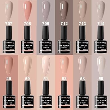 NP17 THR3E STROKES Gel Nail Polish Set - 12 Pcs 7.5ml Nude Light Pink All Seasons Skin Tones Neutral Pink Brown Gel Polish Kit, Soak Off UV LED Gel Polish Set Nail Art Salon Manicure DIY Gifts