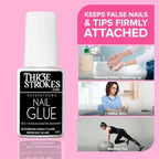 GV52 THR3E STROKES Super Strong Nail Glue For Nail Tips, Acrylic Nails and Press On Nails 5ML Nail Bond Brush On Nail Glue Long Lasting Nail Glue For Acrylic Nails Fake Nails Tips Nail Glue Gel