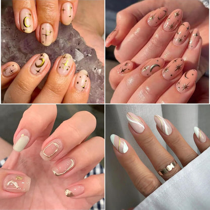 GV102 THR3E STROKES 30 Sheets Gold Nail Art Stickers 3D Self-Adhesive Nail Decals Gold Line Star Nail Stickers for Acrylic Nails Gold Leaf Diamond Nail Supplies for Women
