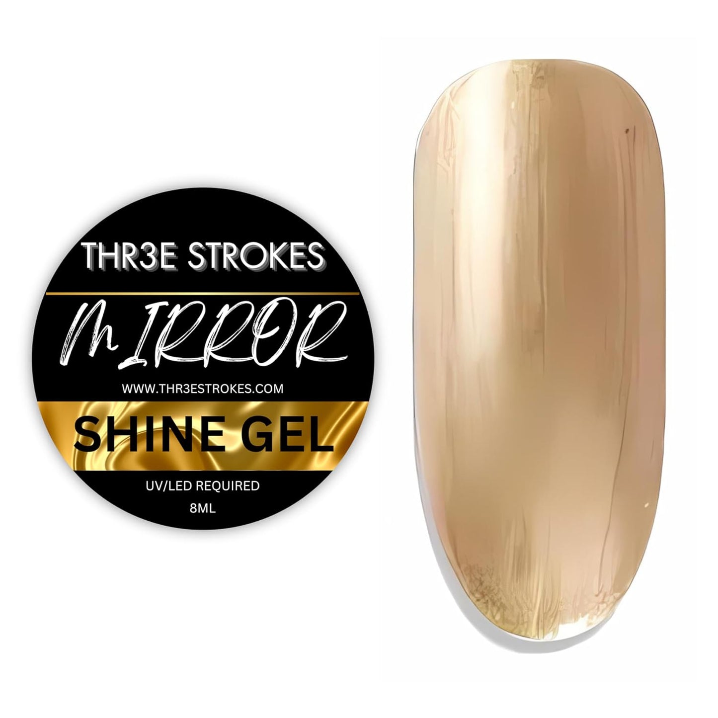 GV98 THR3E STROKES Chrome Gel Nail Polish, 8ml Metallic Gel Nail Polish, Gold 3D Metal Painting Gel for Nail Art Soak off UV/LED Glossy Mirror Effect Nail Glue Gel for Home Salon DIY Manicure (GOLD)