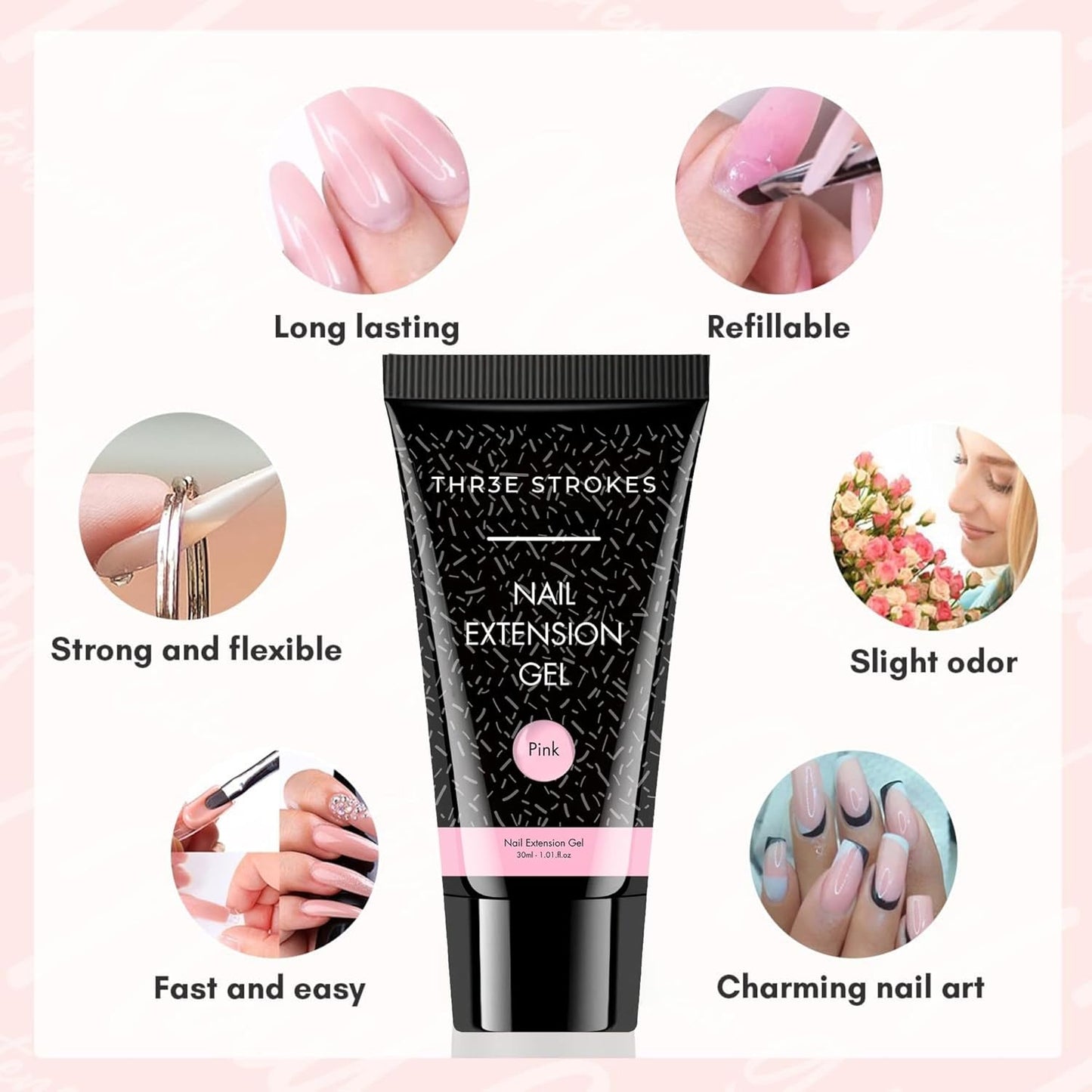 NP72 THR3E STROKES Poly Extension Gel Nail Kit, Clear Nude Pink Builder Nail Gel Kit With Slip Solution Dual Nail forms, Nail Clips for Poly Gel, Nail Starter Kit, Home Manicure Set (EMERALD KIT)