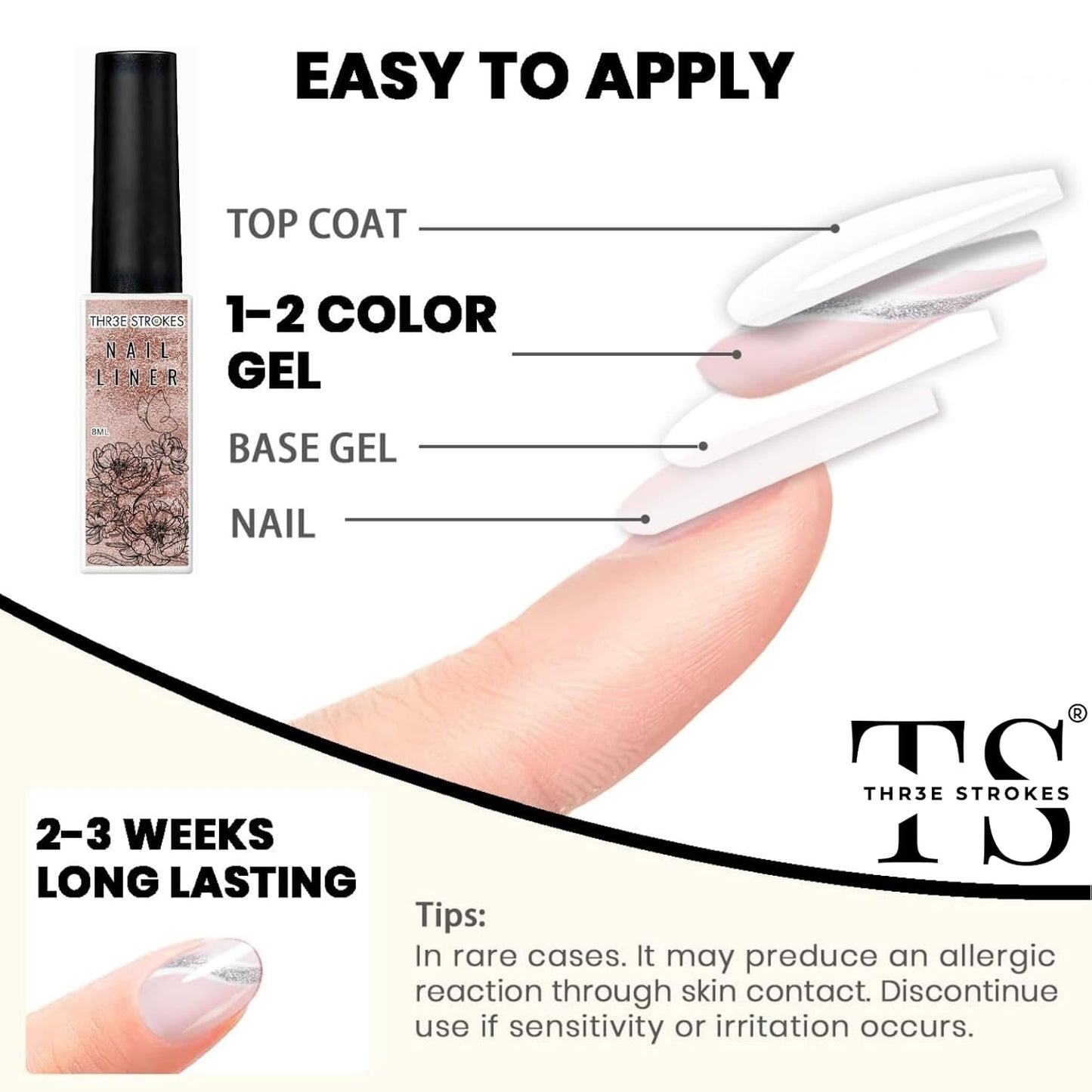gv16 THR3E STROKES Gel Nail Liner Polish Pen UV LED Painting Gel Polish Set for 3D Nail Art DIY Nail Design Pull Line Pen Nail Drawing, Nail Painting Polish for Manicure Salon, 8ML, Rose Gold (ROSE GOLD)