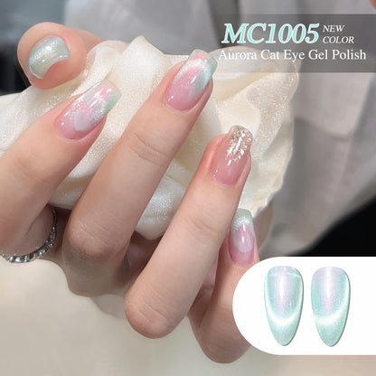 GV870 THR3E STROKES Cat Eye Gel Nail Polish Set for Pink Brown Glitter Holographic Cat Eye, Salon Gel Manicure and Nail Art DIY at Home, Bright Moonlight (AURORA)