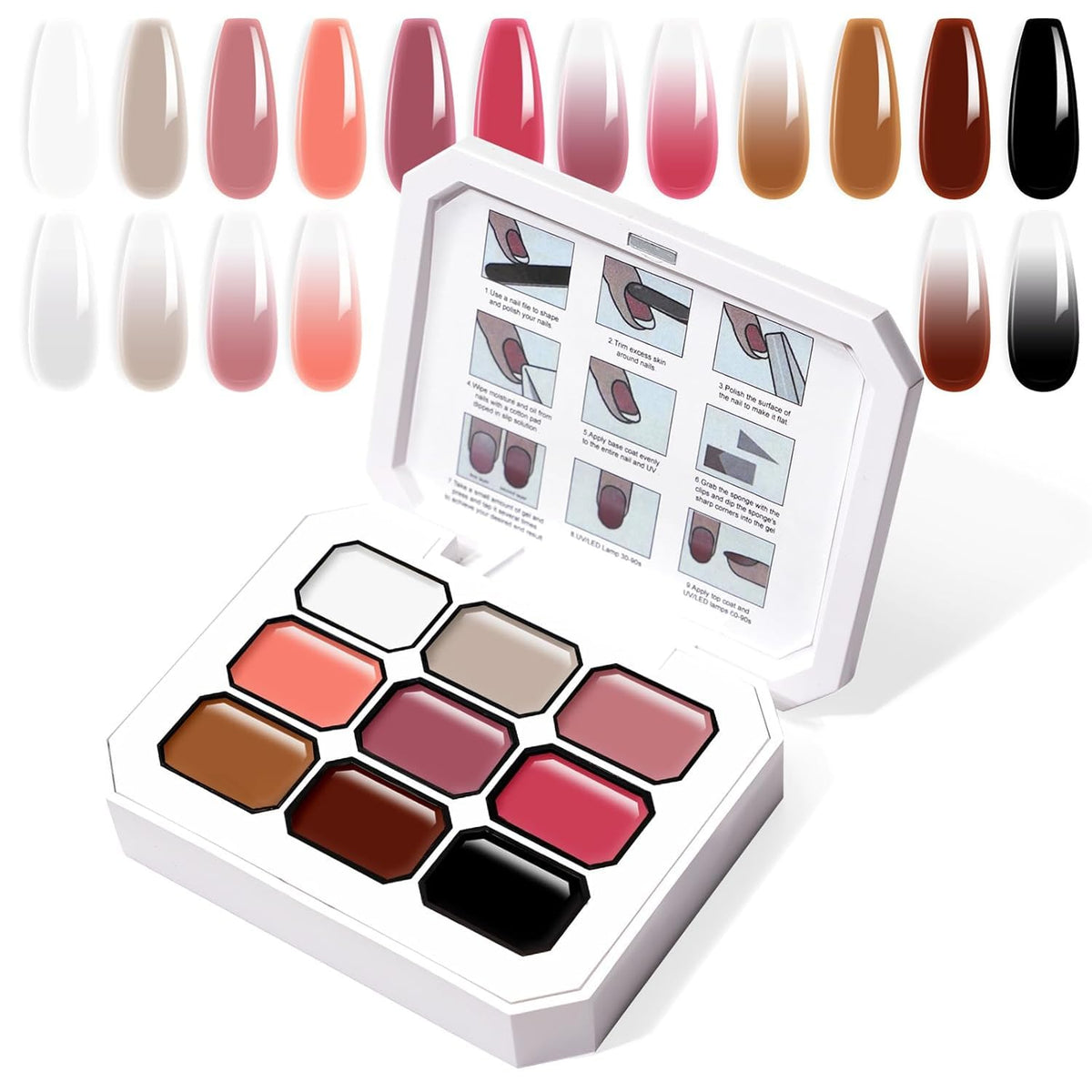 GV512 THR3E STROKES Solid Cream GelPolish Set, 9 Colors Pudding Gel Nail Polish Palette with Nail Brush, Nude Pink Orange Red Solid Gel Polish Nail Art Kit Soak Off Portable Gift for Girls/Friend DIY Home (B)