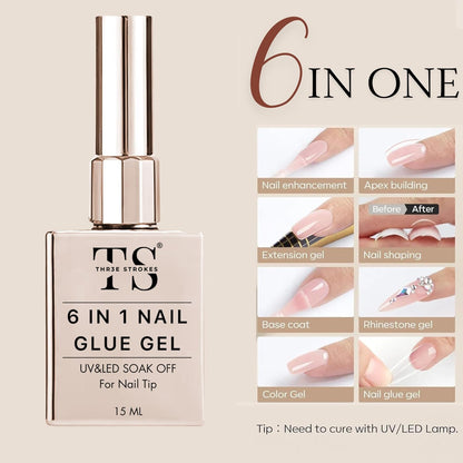 NP45 THR3E STROKES Builder Nail Gel, 6-in-1 Gel Builder 15ml for Nails, Hard Gel Builder Nail Strengthener Extension Gel Nail Polish Rhinestone False Nail Tips Glue Gel in a Bottle (CLEAR)