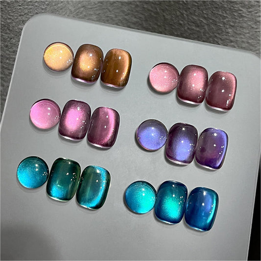 NP40 THR3E STROKES Glitter Cat Eye Gel Nail Polish Set with Magnet Colorful Galaxy for Holographic Cat Eye, Salon Gel Manicure and Nail Art DIY at Home (NEBULA)