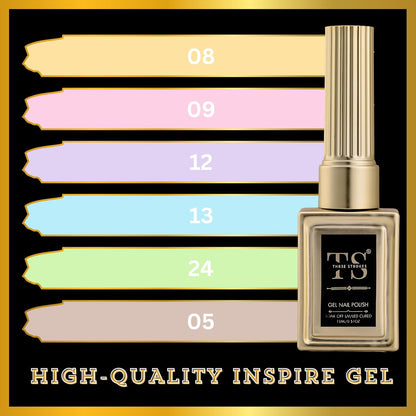NP290 THR3E STROKES Hema Free Gel Nail Polish Set 6 Colors Gel Polish Manicure Nail Art DIY Home Gifts for Women Girls Rainbow Nails 15ML X 15ML (UV LAMP REQUIRED)(MACHINE SE SUKHENGI) (Candy Paradise 08,09,12,13,24,05, 15ML)