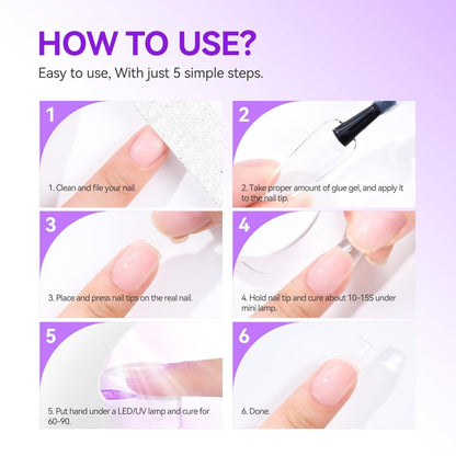 GV14 THR3E STROKES Gel Nail Glue UV - 6 in 1 Gel Glue for Nail Tips Need UV Light, Strong Adhesive for Press on Nails Acrylic Tips (UV MACHINE REQUIRED)(THICK FORMULA)