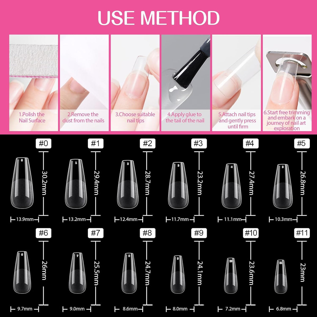 GV25 THR3E STROKES Soft Gel Nail Tips, Full Cover Clear Soft Nail Tips for Artificial False Nails Extension Nail Salons DIY Nail Art with Box, 550PCS (LONG COFFIN N19)