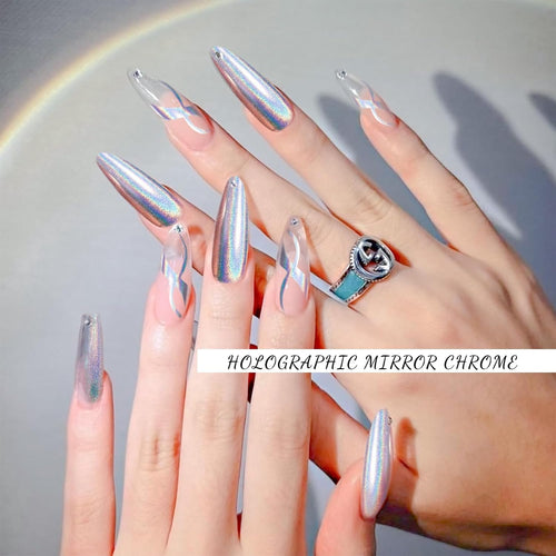 GV101 THR3E STROKES 8ml Holographic Metallic Painting Gel, Silver Mirror Gel Nail Polish Chrome Gel Nail Polish, 3D Metal Painted Drawing Gel Polish Laser Rainbow Effect High Gloss Soak Off UV/LED DIY Nail Art (SILVER HOLO)