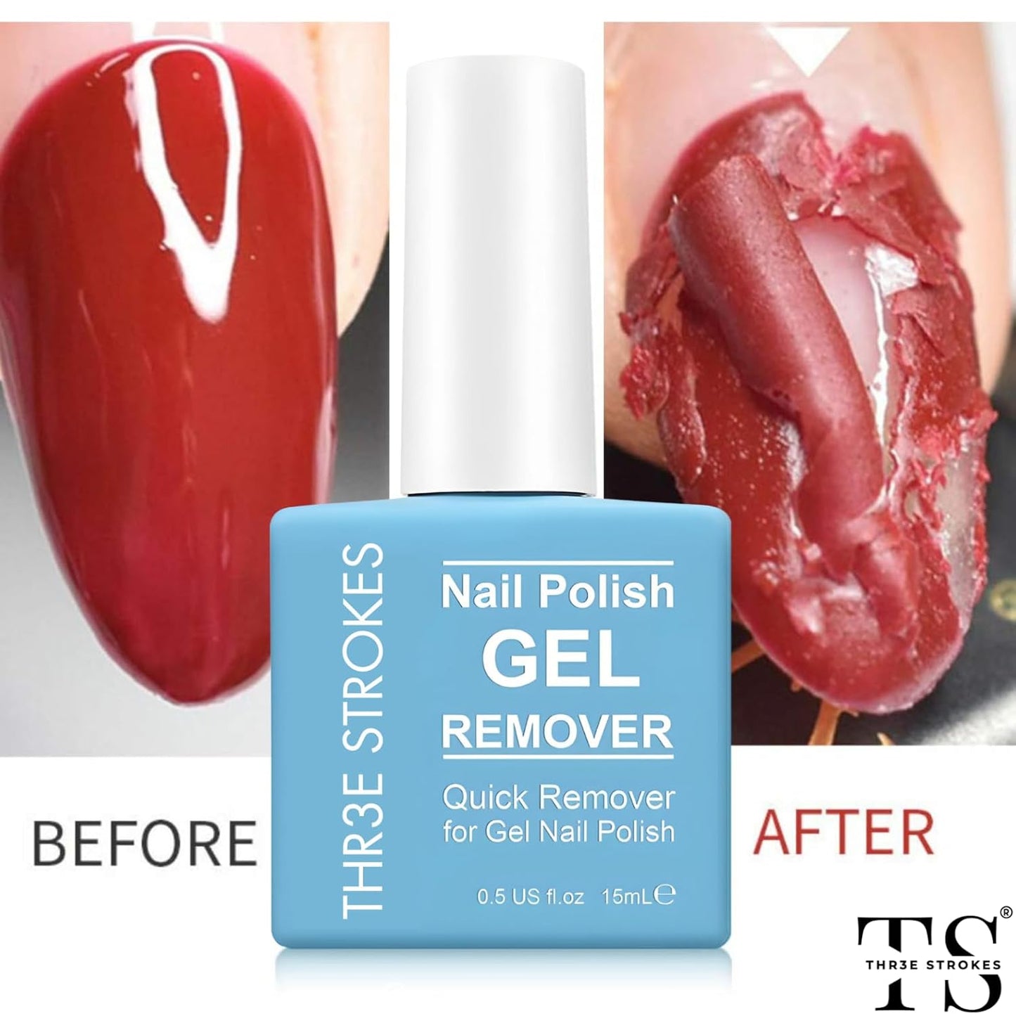 NP46 THR3E STROKES Gel Nail Polish Remover: Professional, Natural, 15ml, 5g, Quickly & Easily Removes Gel Polish in 3-5 Minutes, No Soaking or Wrapping, Nail Polish Remover