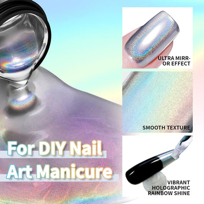 GV101 THR3E STROKES 8ml Holographic Metallic Painting Gel, Silver Mirror Gel Nail Polish Chrome Gel Nail Polish, 3D Metal Painted Drawing Gel Polish Laser Rainbow Effect High Gloss Soak Off UV/LED DIY Nail Art (SILVER HOLO)