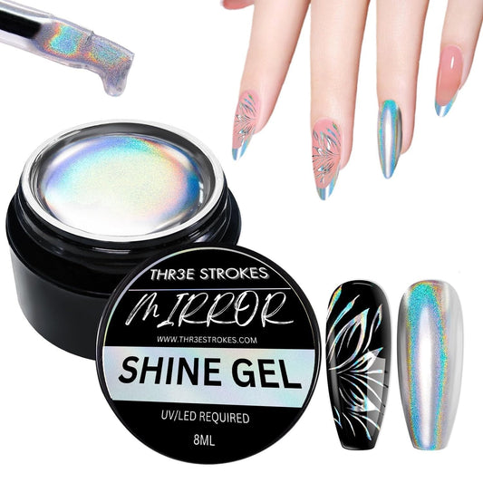 NP50 THR3E STROKES 8ml Holographic Metallic Painting Gel, Silver Mirror Gel Nail Polish Chrome Gel Nail Polish, 3D Metal Painted Drawing Gel Polish Laser Rainbow Effect High Gloss Soak Off UV/LED DIY Nail Art