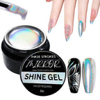 GV101 THR3E STROKES 8ml Holographic Metallic Painting Gel, Silver Mirror Gel Nail Polish Chrome Gel Nail Polish, 3D Metal Painted Drawing Gel Polish Laser Rainbow Effect High Gloss Soak Off UV/LED DIY Nail Art (SILVER HOLO)