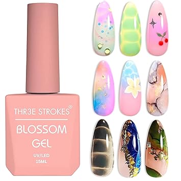 NP21 THR3E STROKES Nail Blooming Gel 15ml Clear Uv Led Blossom Gel Polish for Spreading Effect Marble Natural Stone Watercolor Floral Print Soak off Nail Gel Diy Nail Art Design Gift for Women