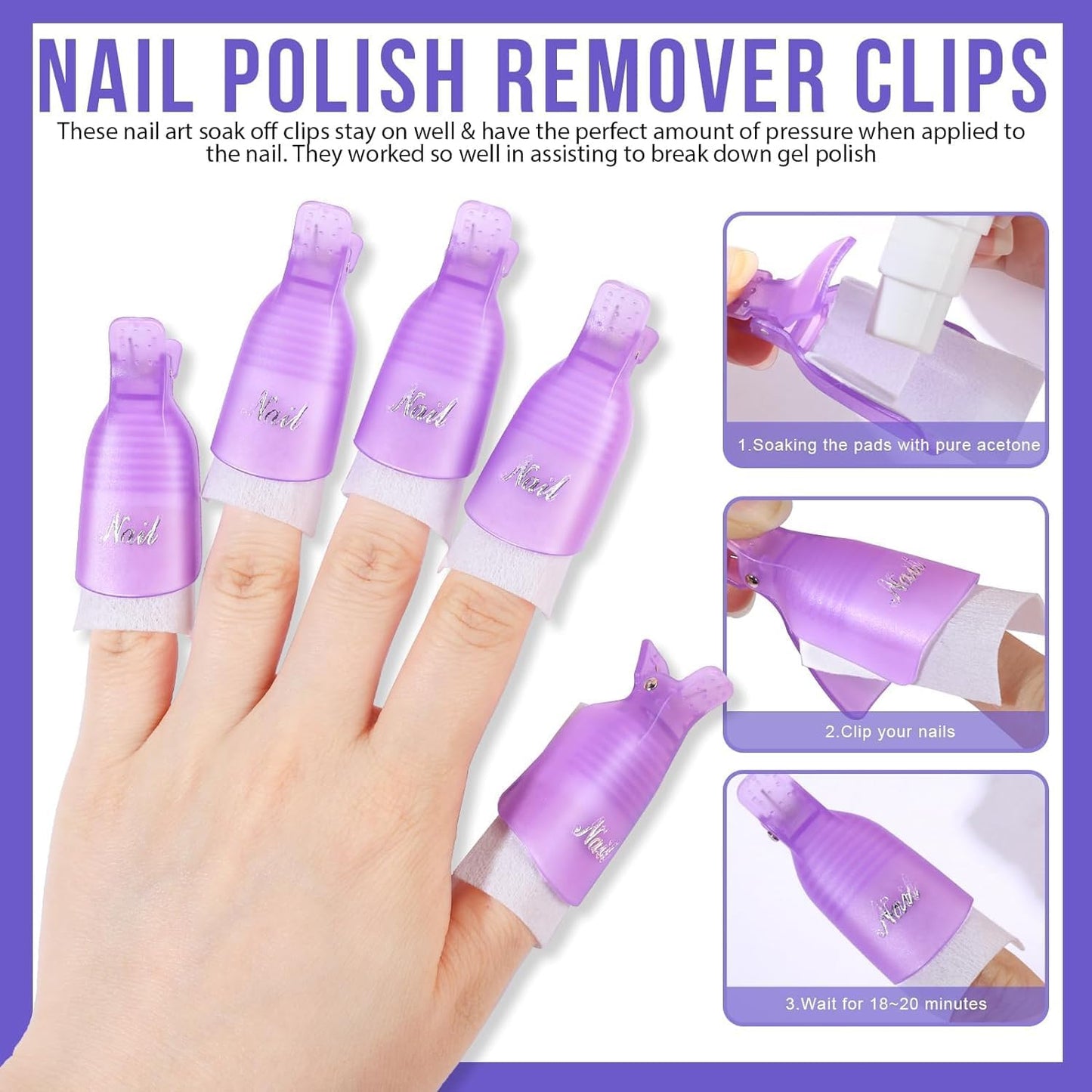 NP63 THR3ESTROKES Acrylic Remover Kit, Gel Nail Polish Remover for Nails with Soak off clips, Nail Wipes & Peeler, Professional, Quick & Easy Polish Remover In few Minutes Don't Hurt Your Nails 100ml