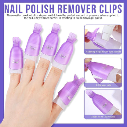 NP63 THR3ESTROKES Acrylic Remover Kit, Gel Nail Polish Remover for Nails with Soak off clips, Nail Wipes & Peeler, Professional, Quick & Easy Polish Remover In few Minutes Don't Hurt Your Nails 100ml