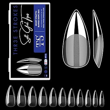 GV26 THR3E STROKES Soft Gel Nail Tips, Full Cover Clear Soft Nail Tips for Artificial False Nails Extension Nail Salons DIY Nail Art with Box, 550PCS (SHORT STILETTO P10)