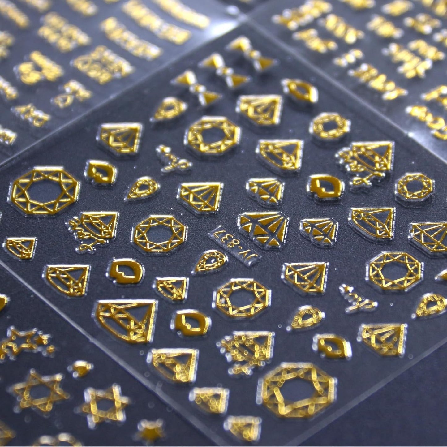 GV102 THR3E STROKES 30 Sheets Gold Nail Art Stickers 3D Self-Adhesive Nail Decals Gold Line Star Nail Stickers for Acrylic Nails Gold Leaf Diamond Nail Supplies for Women