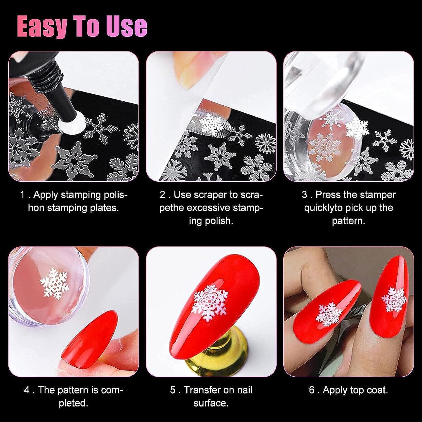 GV83 THR3E STROKES Nail Stamping Transparent Silicone Head Clear Jelly Nail Art Stamping Stamper with A Lid Big Cap Scraper Image Plate Manicure Tools DIY Polish Kit with Matte Handle