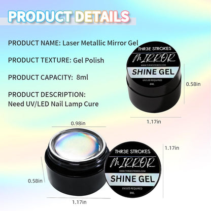 GV101 THR3E STROKES 8ml Holographic Metallic Painting Gel, Silver Mirror Gel Nail Polish Chrome Gel Nail Polish, 3D Metal Painted Drawing Gel Polish Laser Rainbow Effect High Gloss Soak Off UV/LED DIY Nail Art (SILVER HOLO)