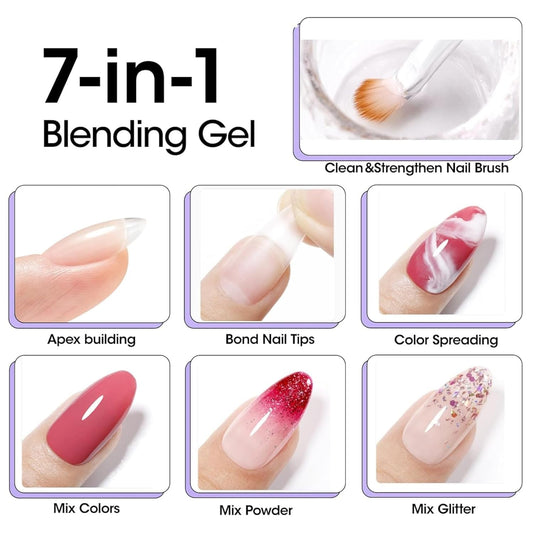 NP70 THR3E STROKES 7 in One Gel Nail Glue Brush On Nail Glue 7.5 ml for tips, Rhinestones, Base Coat, Blooming Art Gel Kit for Acrylic tips UV Lamp Needed 7.5ML (THIN - WATERY FORMULA)