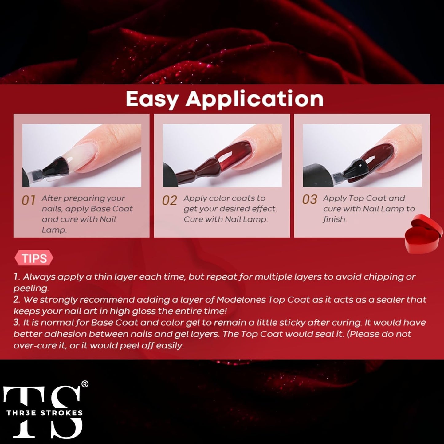 THR3E STROKES Roja Red 888 Gel Set | 6-Color Glitter & Glossy Polish