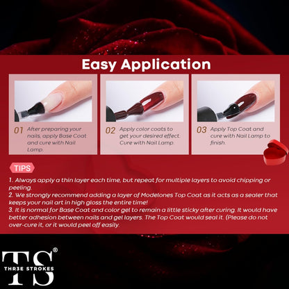 THR3E STROKES Roja Red 888 Gel Set | 6-Color Glitter & Glossy Polish