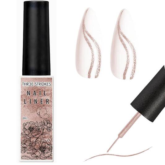 NP52 THR3E STROKES Liner Nail Art Gel Polish,Black Painted Gel Nail Design Polish 1 Bottle Soak off Curing Requires 8ml Build in Thin Brush for Classical Home Salon Diy Nail French Manicure Painting