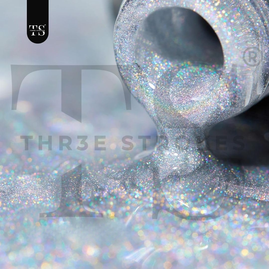 NP29 THR3E STROKES Rainbow Cat Eye Gel Nail Polish, 7.5ml Holographic 9D Sparkly Glitter Spring Gel Polish, Soak Off UV/LED Manicure Nail Art Designs, Flakie Finish