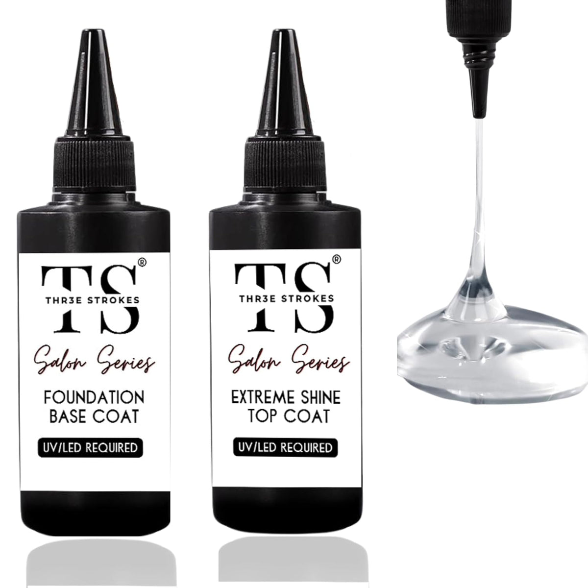 GV54 THR3E STROKES 2 Pcs 100ml No Wipe Gel Top Coat and Base Coat Set - Shine Finish and Long Lasting, Soak Off LED Nail Lamp Gel Base Top Coat Finish Nail Art Design Manicure Gifts for Women