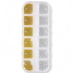 GV1224 12-Grid Gold & Silver Metallic Caviar Micro Beads Set - Clear Storage Organizer Box with 6 Size Grids of Gold & Silver Steel Micro Ball Studs for Gel Polish, Acrylic Nails & 3D Art