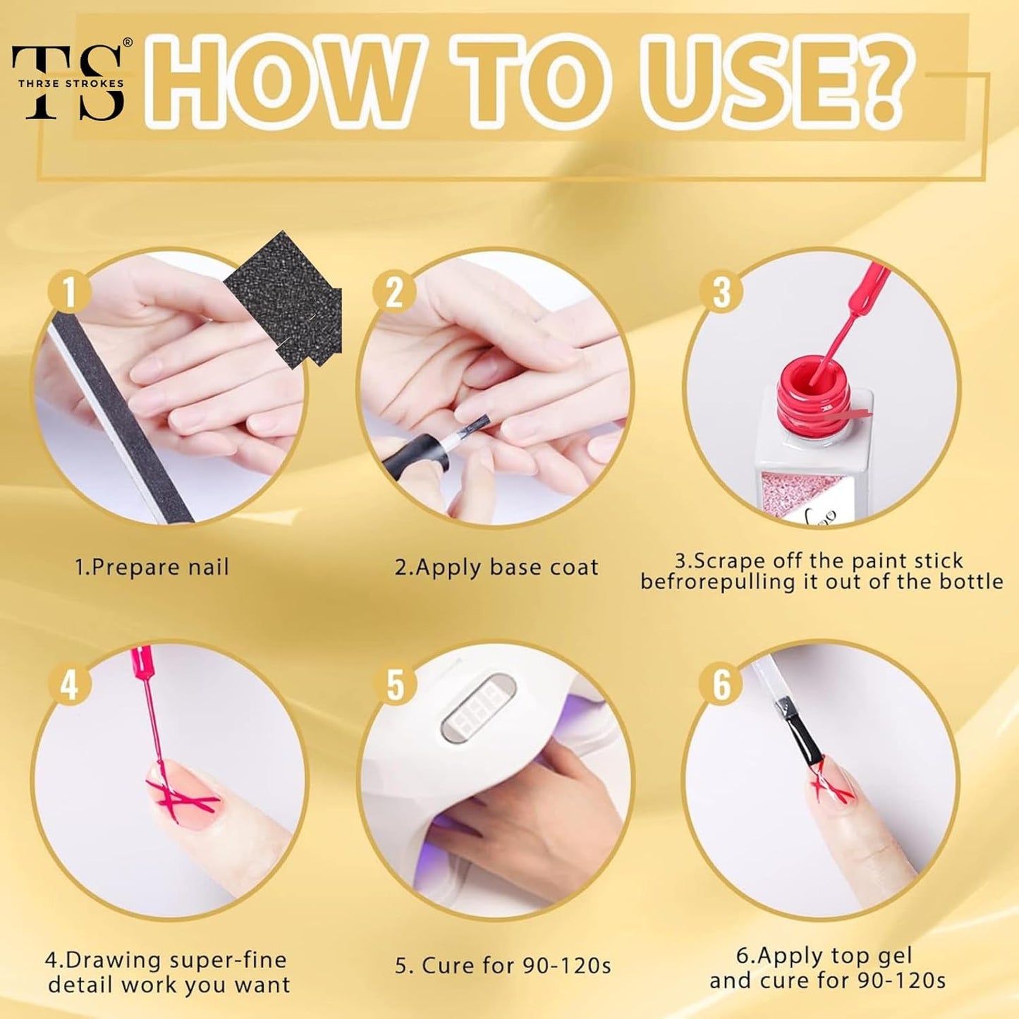 gv16 THR3E STROKES Gel Nail Liner Polish Pen UV LED Painting Gel Polish Set for 3D Nail Art DIY Nail Design Pull Line Pen Nail Drawing, Nail Painting Polish for Manicure Salon, 8ML, Rose Gold (ROSE GOLD)