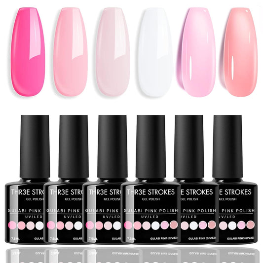 NP35 THR3E STROKES Gel Nail Polish Set - Fall Winter 6 Colors 2024 Gel Polish Nail Gel Polish Set Neutral Soak Off French Nail Art Manicure DIY Home Salon Gift 7.5ml