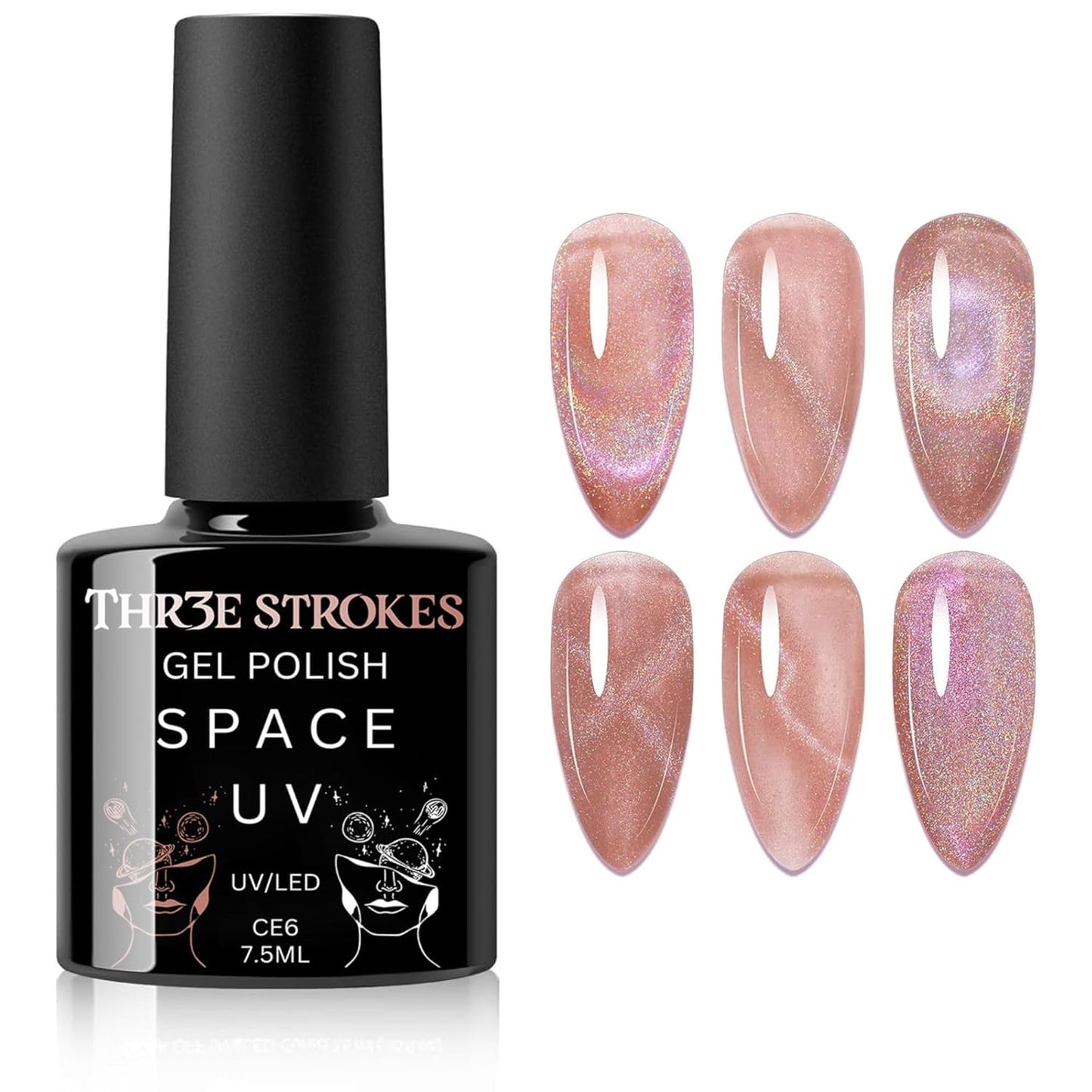GV140 THR3E STROKES 9D Glitter Cat Eye Gel Magnetic Nail Polish Gel Art Manicure DIY at Home Soak Off UV Gel 7.5ML (CE6, 7.5ML)