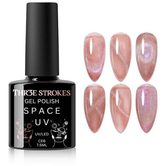 GV140 THR3E STROKES 9D Glitter Cat Eye Gel Magnetic Nail Polish Gel Art Manicure DIY at Home Soak Off UV Gel 7.5ML (CE6, 7.5ML)
