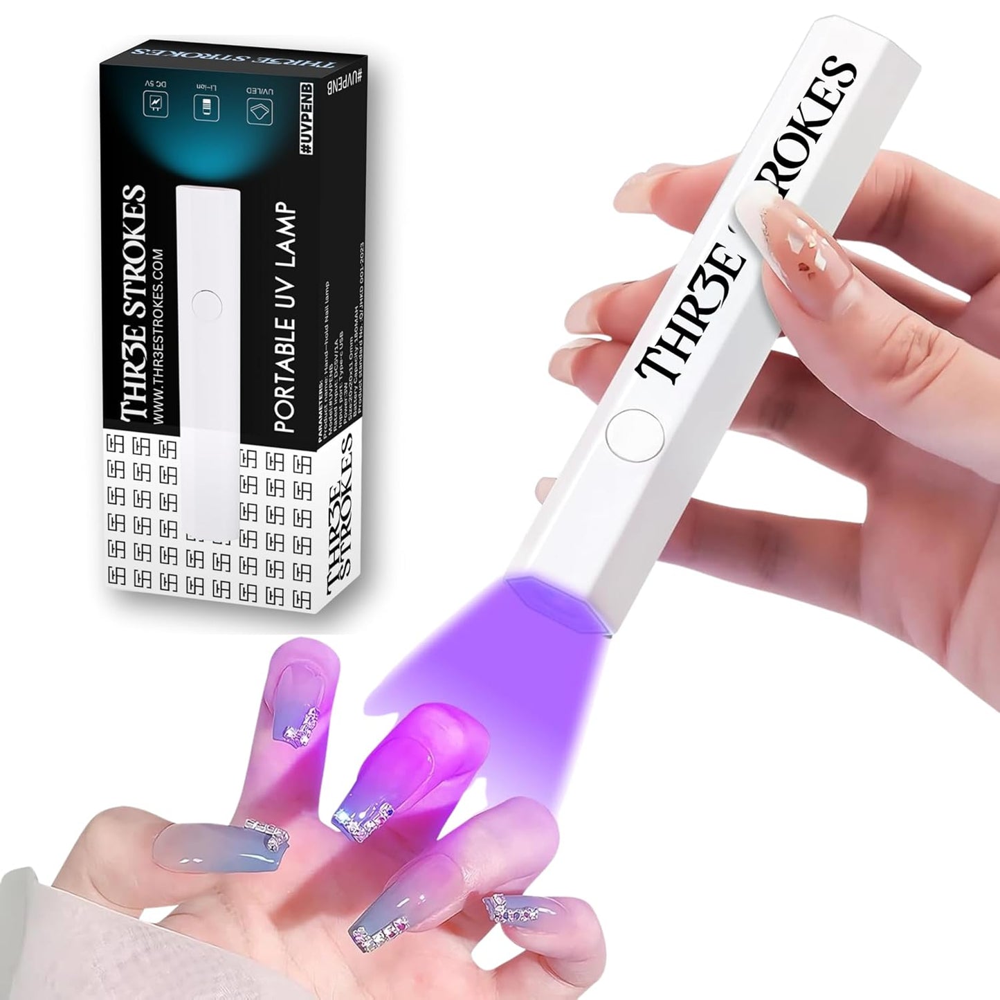 GV63 THR3E STROKES Mini UV Light for Gel Nails - Portable Mini Nail Lamp,3W Handheld UV Light for Nails Pen Shape Nail Dryer Professional Led Light for Resin