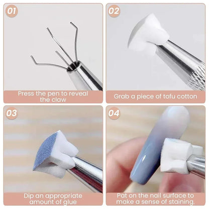 GV120 4 Claws Nail Sponge Metal Grabber with 100 Pcs Mini Replaceable Nail Sponges Blocks for Ombre Nail Art Sponges Nail Art Tools for Nail Supplies Nail Accessories (CUBE + PICKER)
