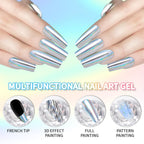 GV101 THR3E STROKES 8ml Holographic Metallic Painting Gel, Silver Mirror Gel Nail Polish Chrome Gel Nail Polish, 3D Metal Painted Drawing Gel Polish Laser Rainbow Effect High Gloss Soak Off UV/LED DIY Nail Art (SILVER HOLO)