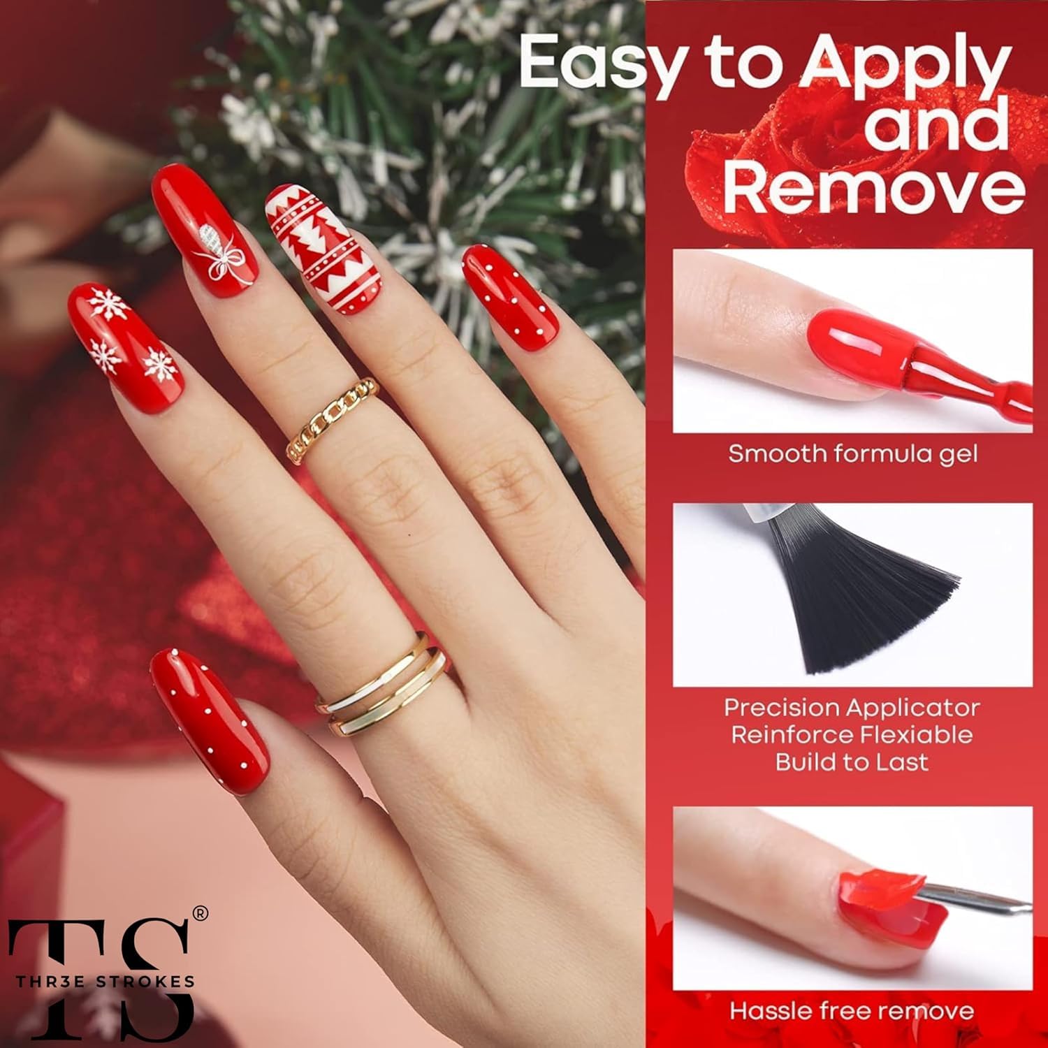 THR3E STROKES Roja Red 888 Gel Set | 6-Color Glitter & Glossy Polish