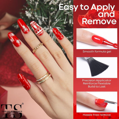 THR3E STROKES Roja Red 888 Gel Set | 6-Color Glitter & Glossy Polish