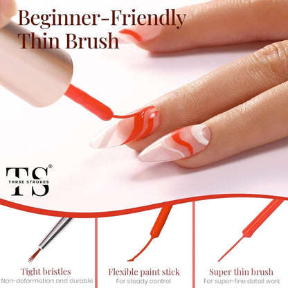 GV111 THR3E STROKES Gel Polish Red Gel Liner Gel Polish Nail Art Liner Red 1 pcs 8ml Classic Red Gel Nail Polish Art Paint for Nails Built Soak Off Uv Manicure Salon DIY at Home Nail Design Polish Gifts for Girl (Red)