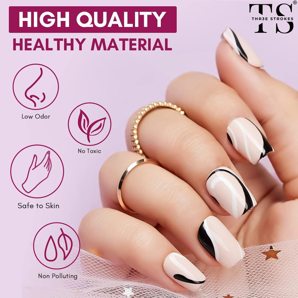 GV18 THR3E STROKES Liner Nail Art Gel Polish,Black Painted Gel Nail Design Polish 1 Bottle Soak off Curing Requires 8ml Build in Thin Brush for Classical Home Salon Diy Nail French Manicure Painting (Black)